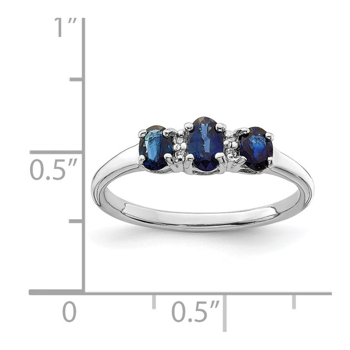 Sterling Silver 3 Oval Sapphire & Diamond Ring