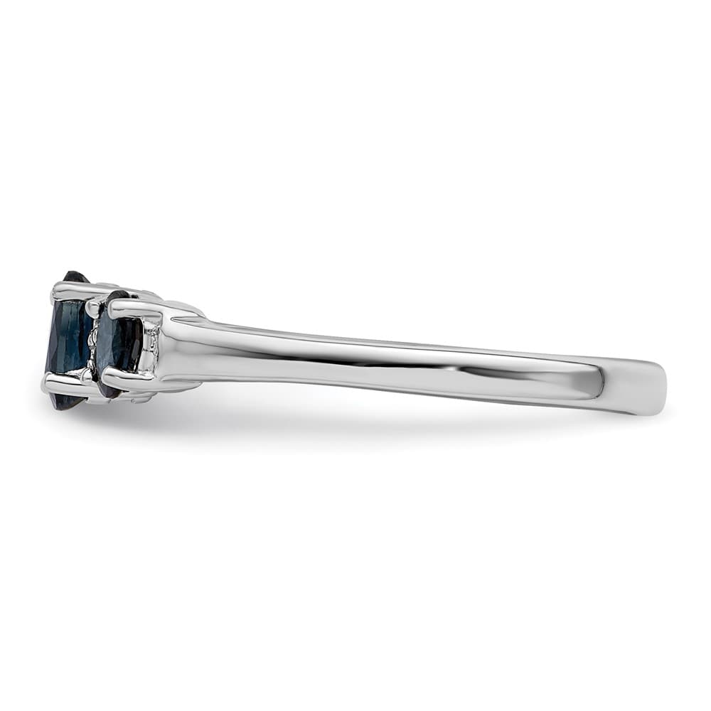 Sterling Silver 3 Oval Sapphire & Diamond Ring