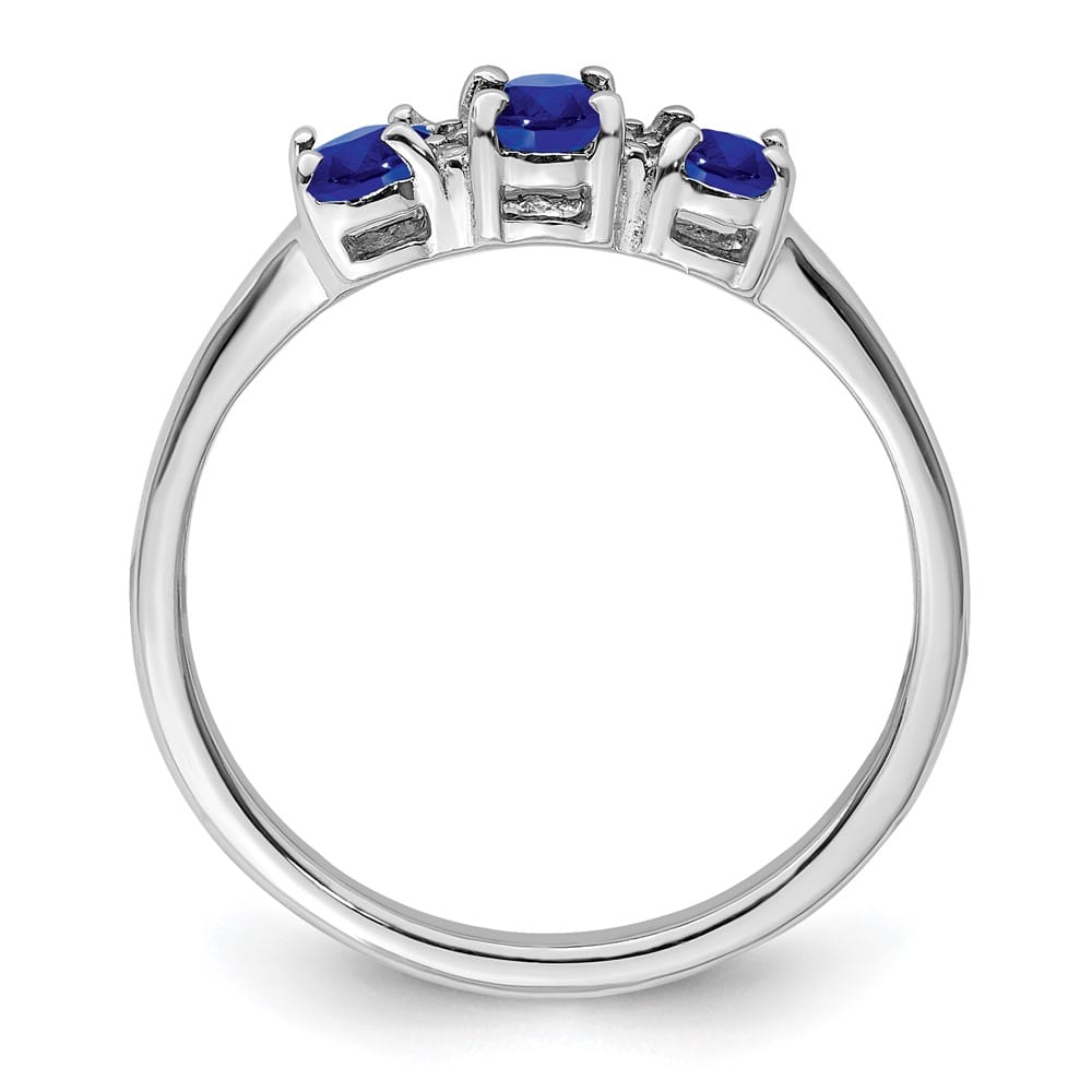 Sterling Silver 3 Oval Sapphire & Diamond Ring
