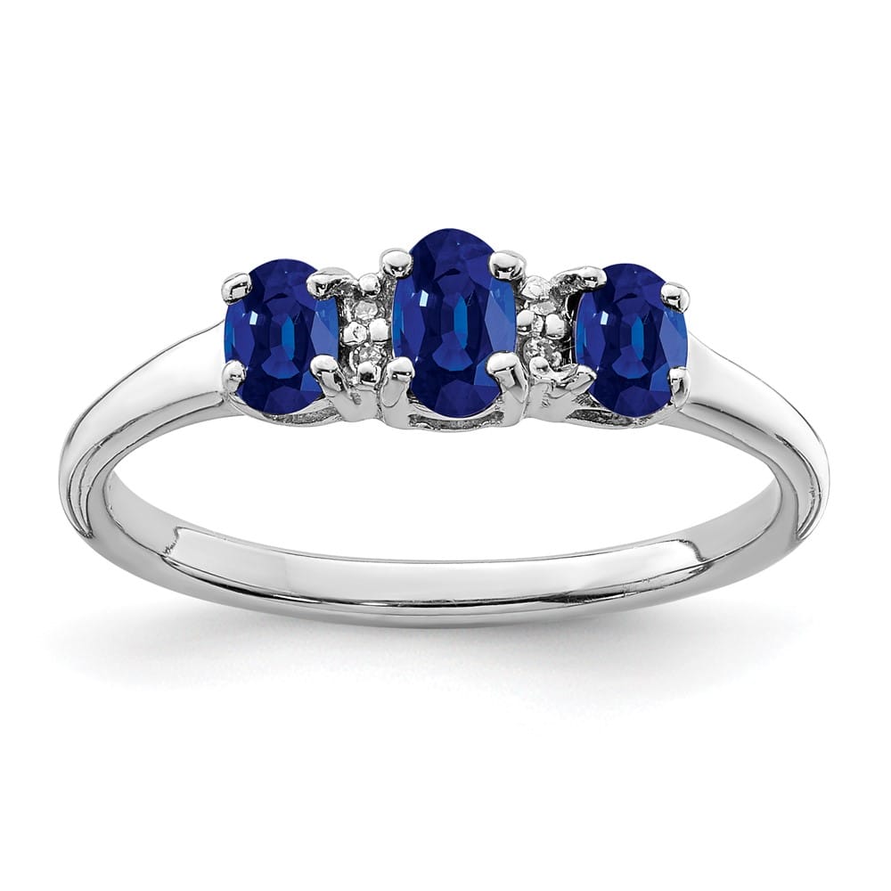Sterling Silver 3 Oval Sapphire & Diamond Ring