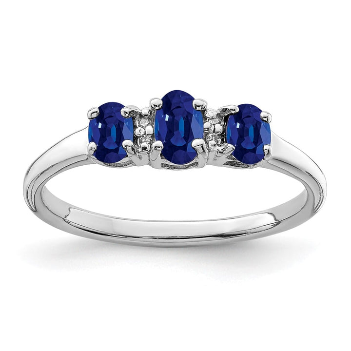 Sterling Silver 3 Oval Sapphire & Diamond Ring