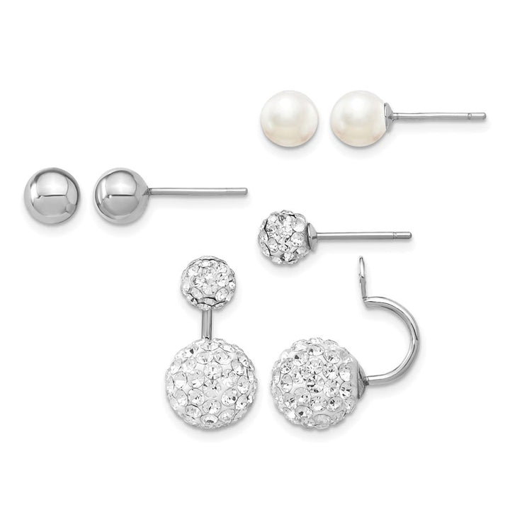 Sterling Silver 3 pair Mop & Crystal Front Dangle Back Set Earrings, view 1 of 7