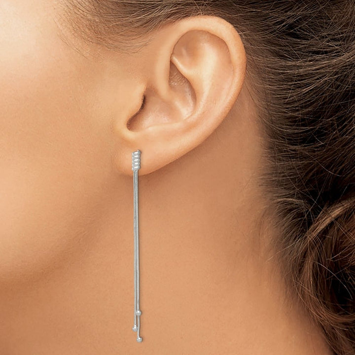 Sterling Silver 3-Strand Chain & Beaded End Post Dangle Earrings, view 3 of 4