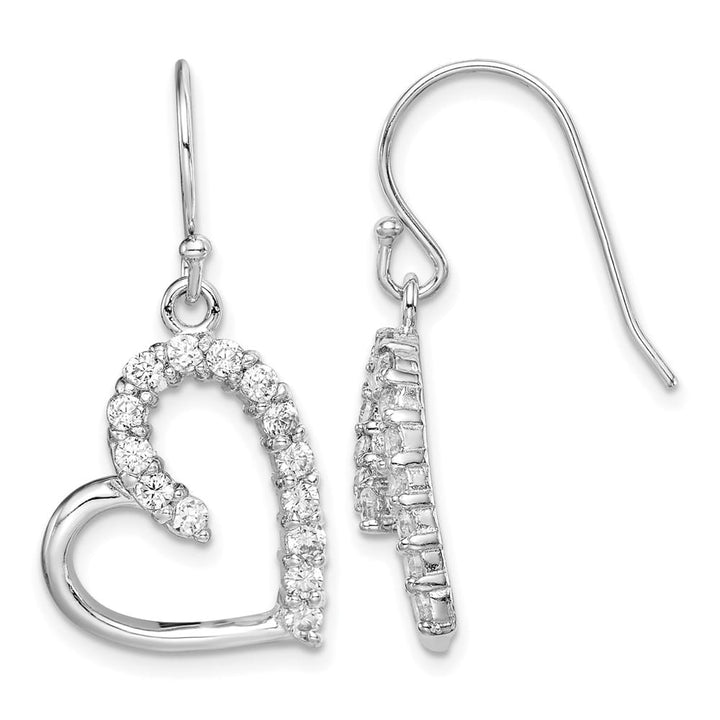 Sterling Silver 30mm CZ Heart Dangle Earrings