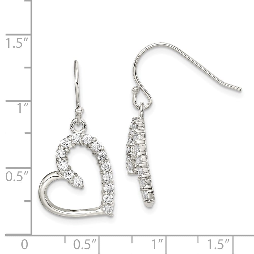 Sterling Silver 30mm CZ Heart Dangle Earrings