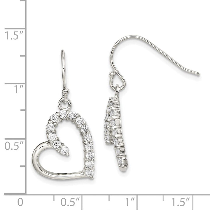 Sterling Silver 30mm CZ Heart Dangle Earrings