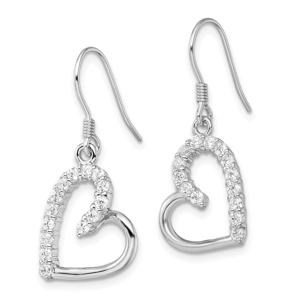 Sterling Silver 30mm CZ Heart Dangle Earrings