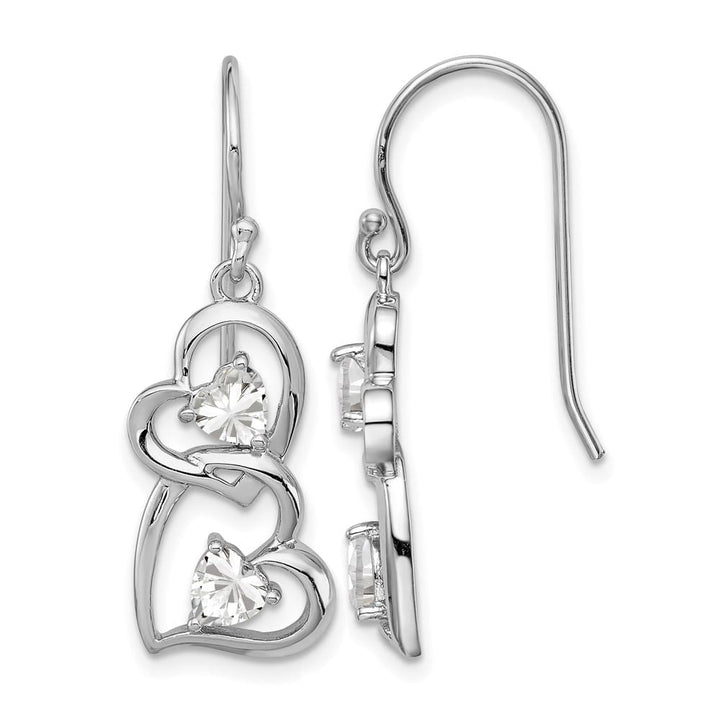 Sterling Silver 33mm CZ Heart Shepherd Hook Earrings