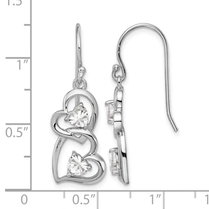 Sterling Silver 33mm CZ Heart Shepherd Hook Earrings