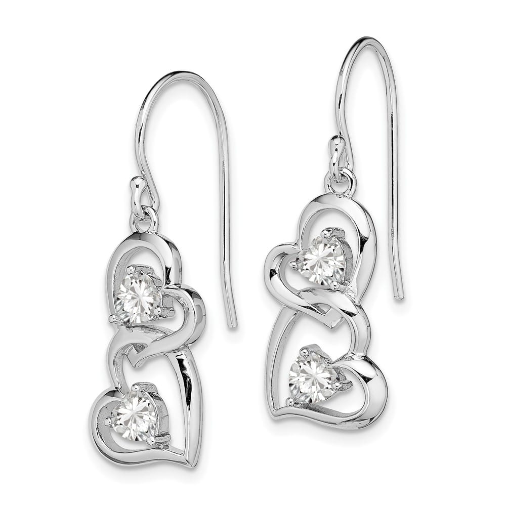 Sterling Silver 33mm CZ Heart Shepherd Hook Earrings