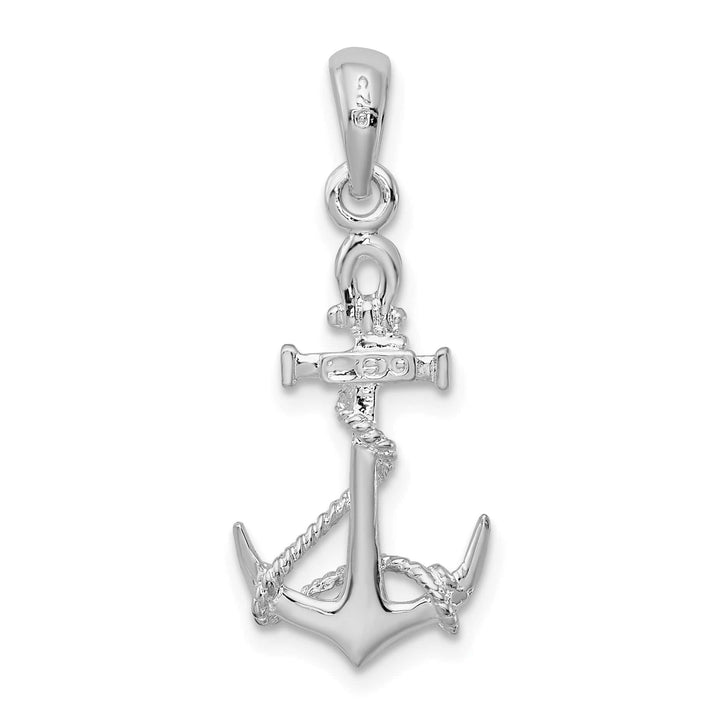 Sterling Silver 3D Anchor with Rope and Shackle Pendant