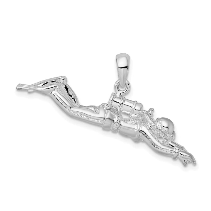 Sterling Silver 3D Female Scuba Diver Pendant