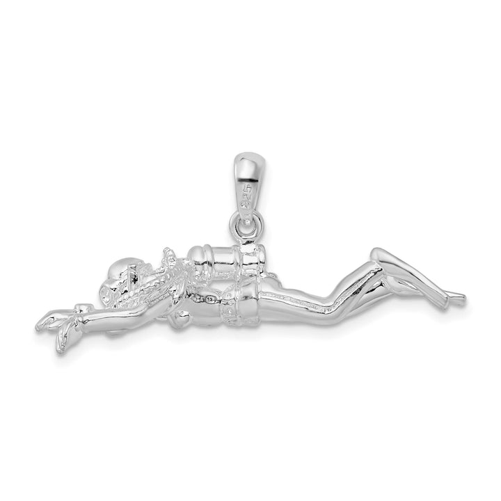 Sterling Silver 3D Female Scuba Diver Pendant