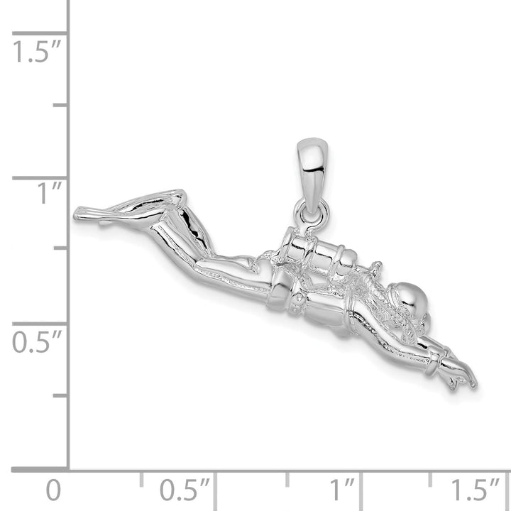 Sterling Silver 3D Female Scuba Diver Pendant