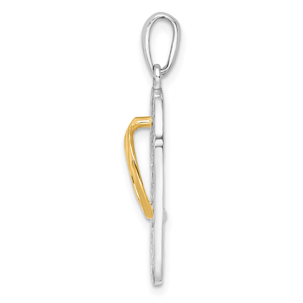 Sterling Silver 3D Floral Flip-flop with 14k Straps Pendant