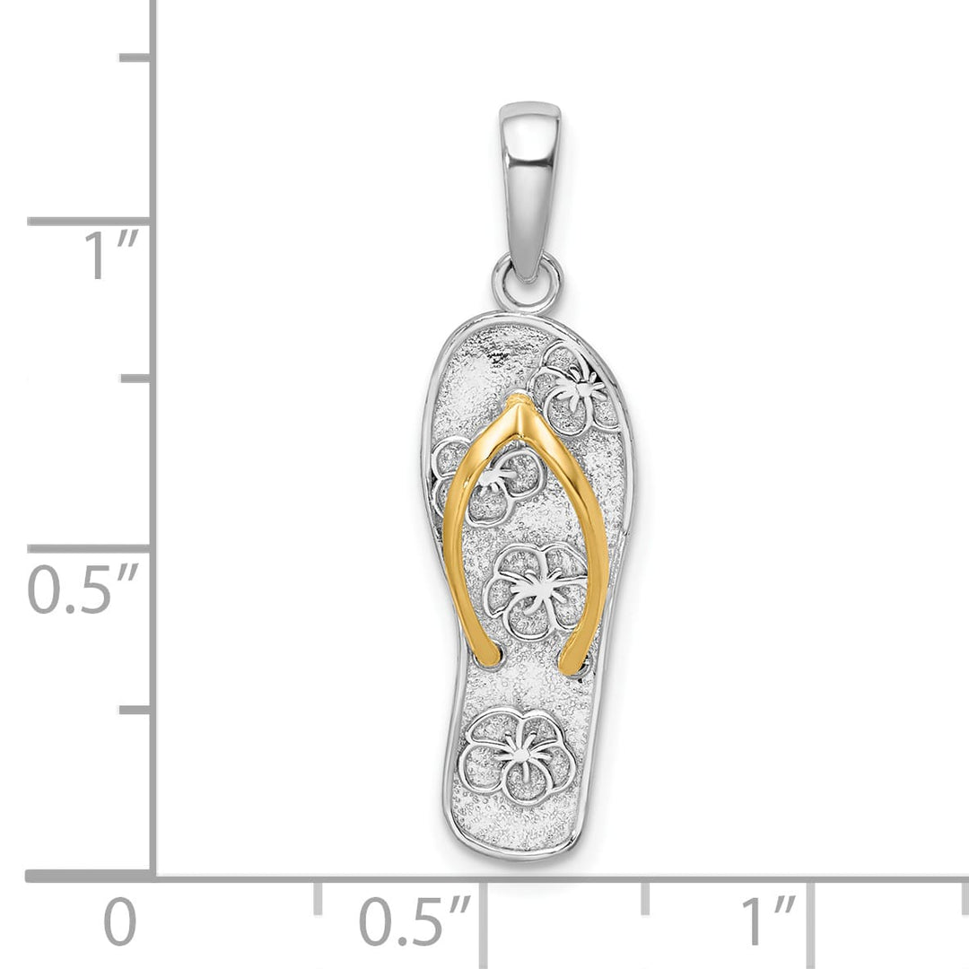 Sterling Silver 3D Floral Flip-flop with 14k Straps Pendant