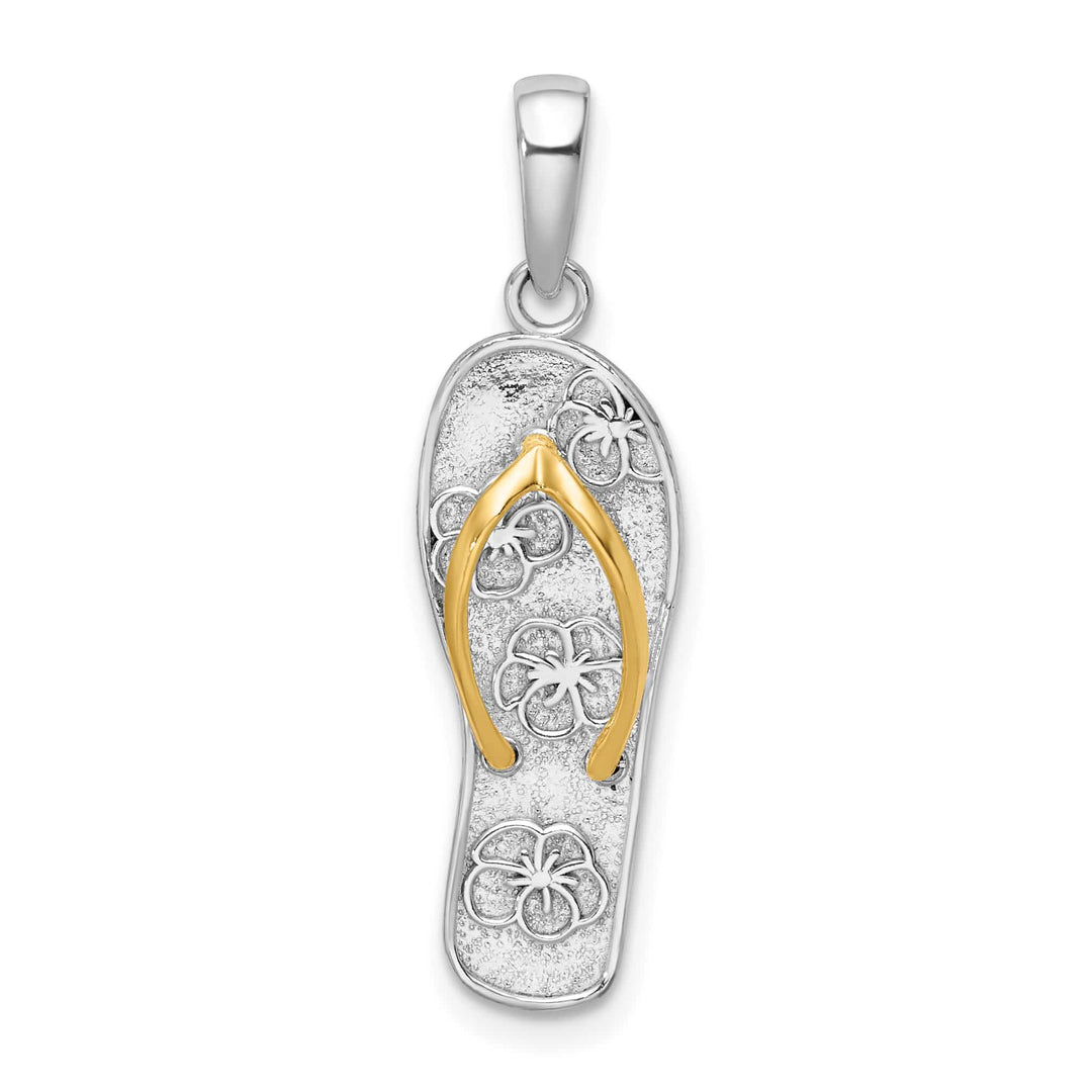 Sterling Silver 3D Floral Flip-flop with 14k Straps Pendant