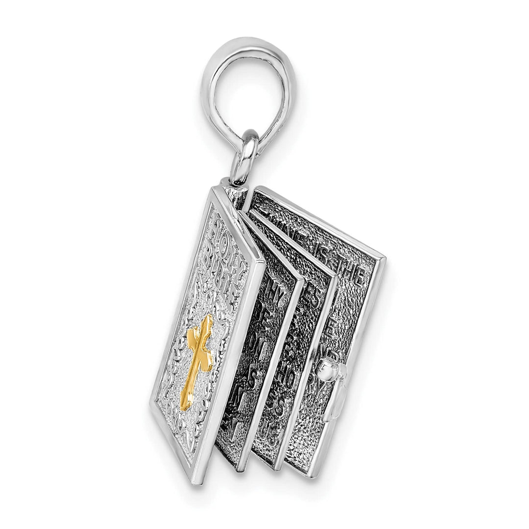 Sterling Silver 3D Lord's Prayer Holy Bible with 14k Pendant