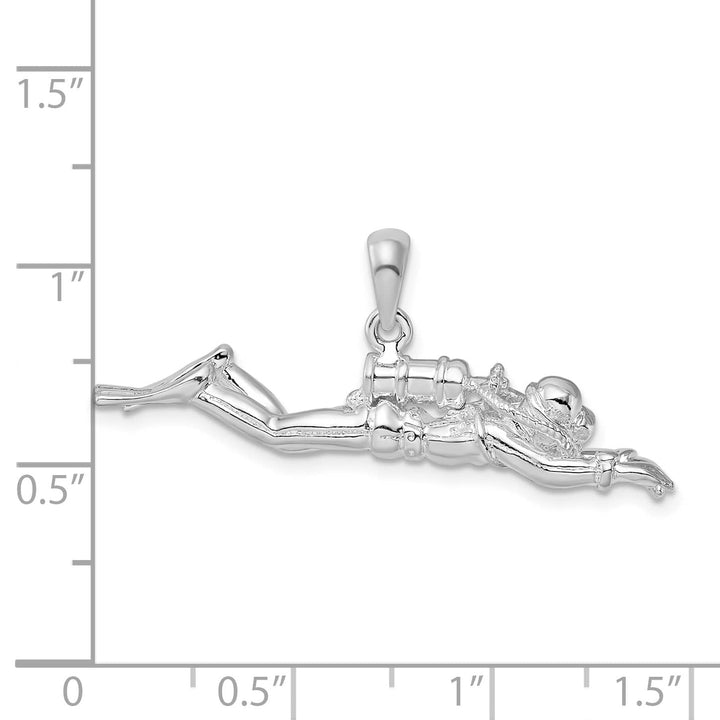 Sterling Silver 3D Male Scuba Diver Pendant