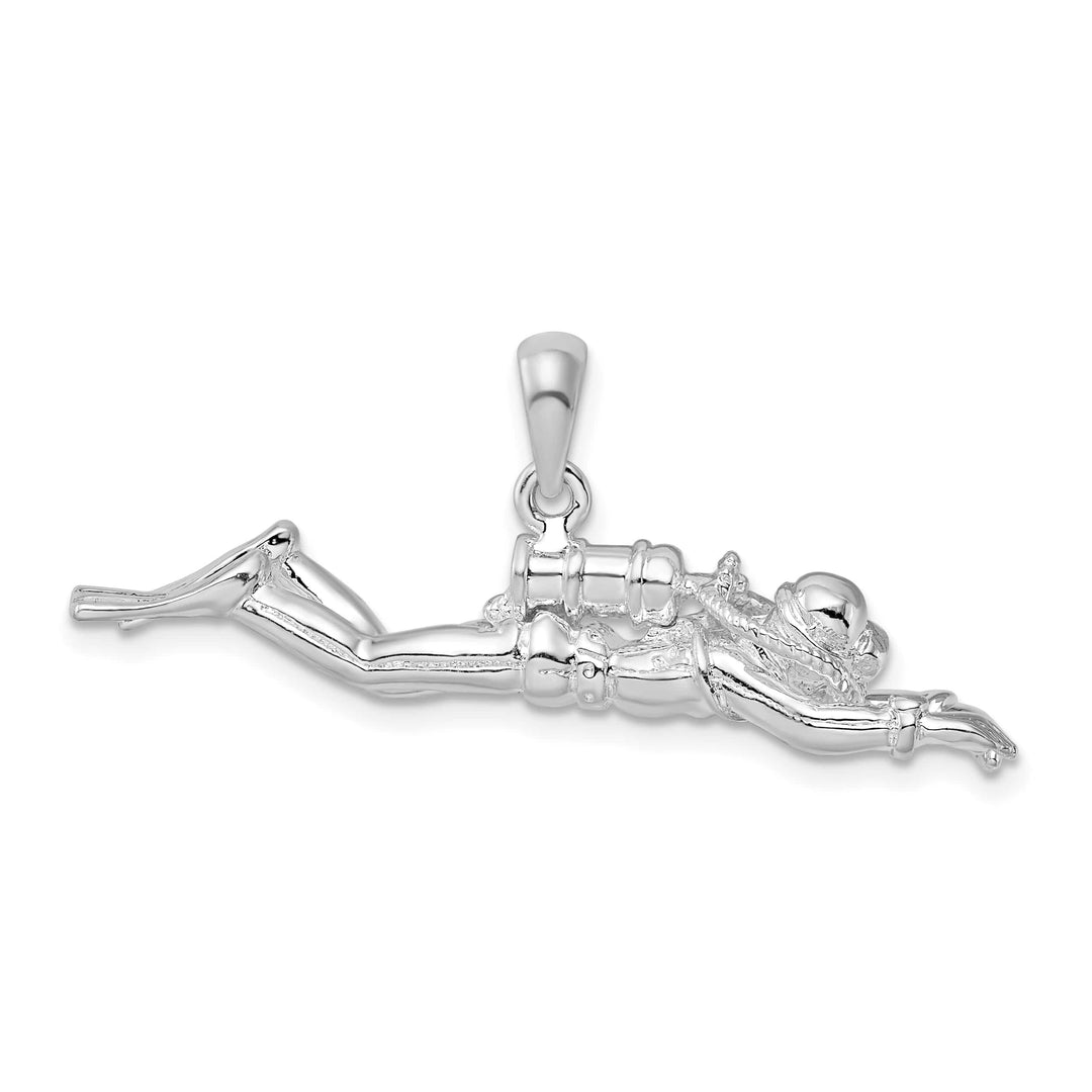 Sterling Silver 3D Male Scuba Diver Pendant