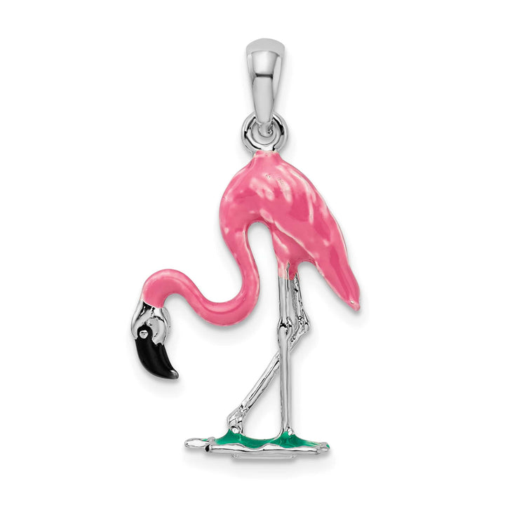 Sterling Silver 3D Pink Flamingo Pendant