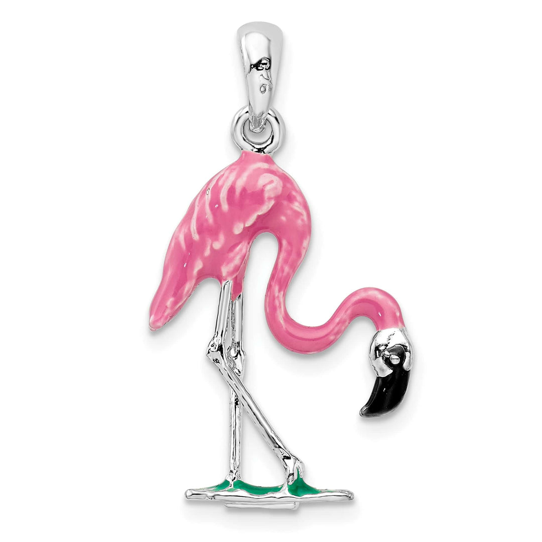 Sterling Silver 3D Pink Flamingo Pendant