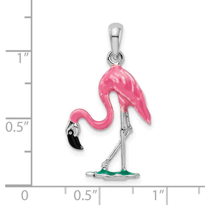 Sterling Silver 3D Pink Flamingo Pendant