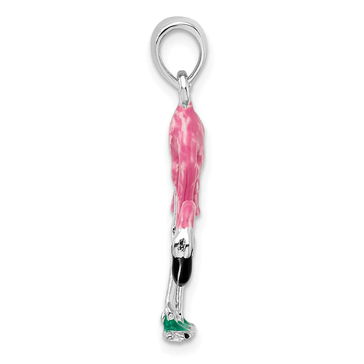 Sterling Silver 3D Pink Flamingo Pendant