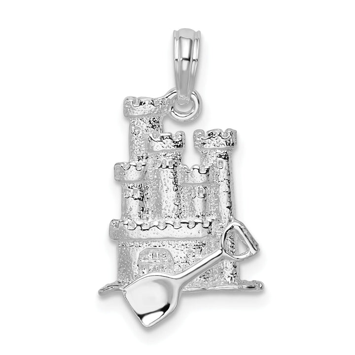 Sterling Silver 3D Sandcastle and Shovel Pendant