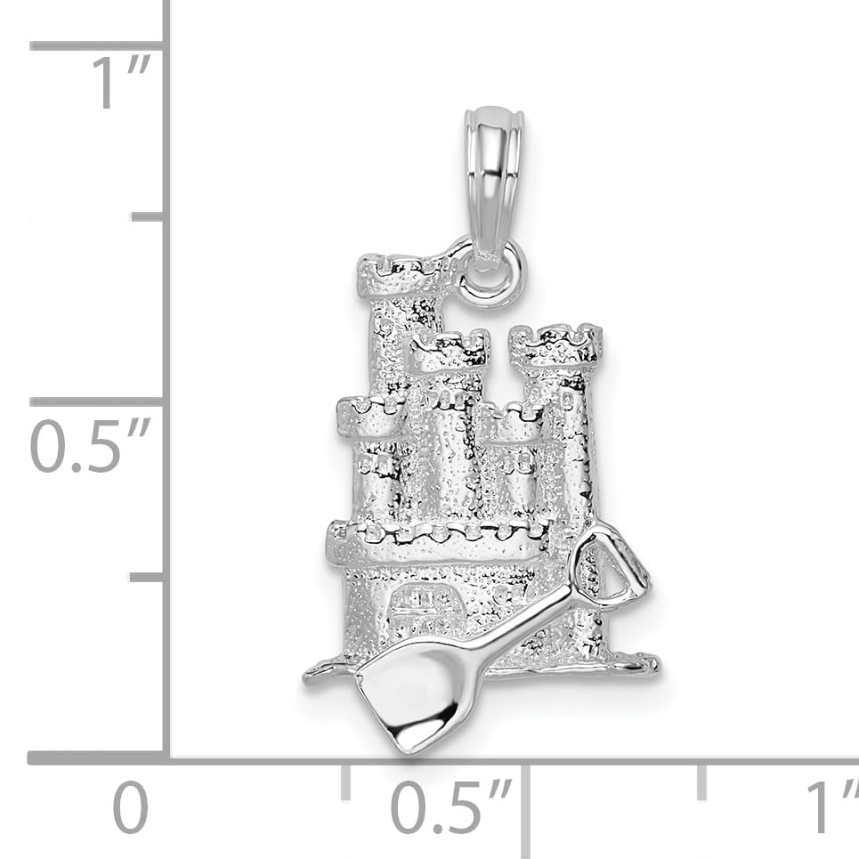 Sterling Silver 3D Sandcastle and Shovel Pendant