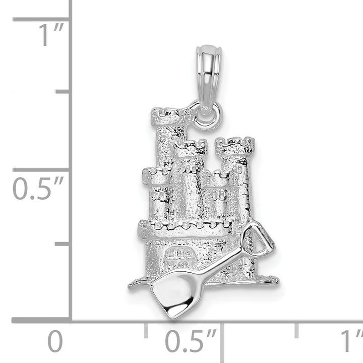 Sterling Silver 3D Sandcastle and Shovel Pendant