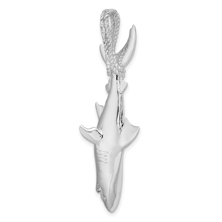 Sterling Silver 3D Shark Hanging from Rope Pendant