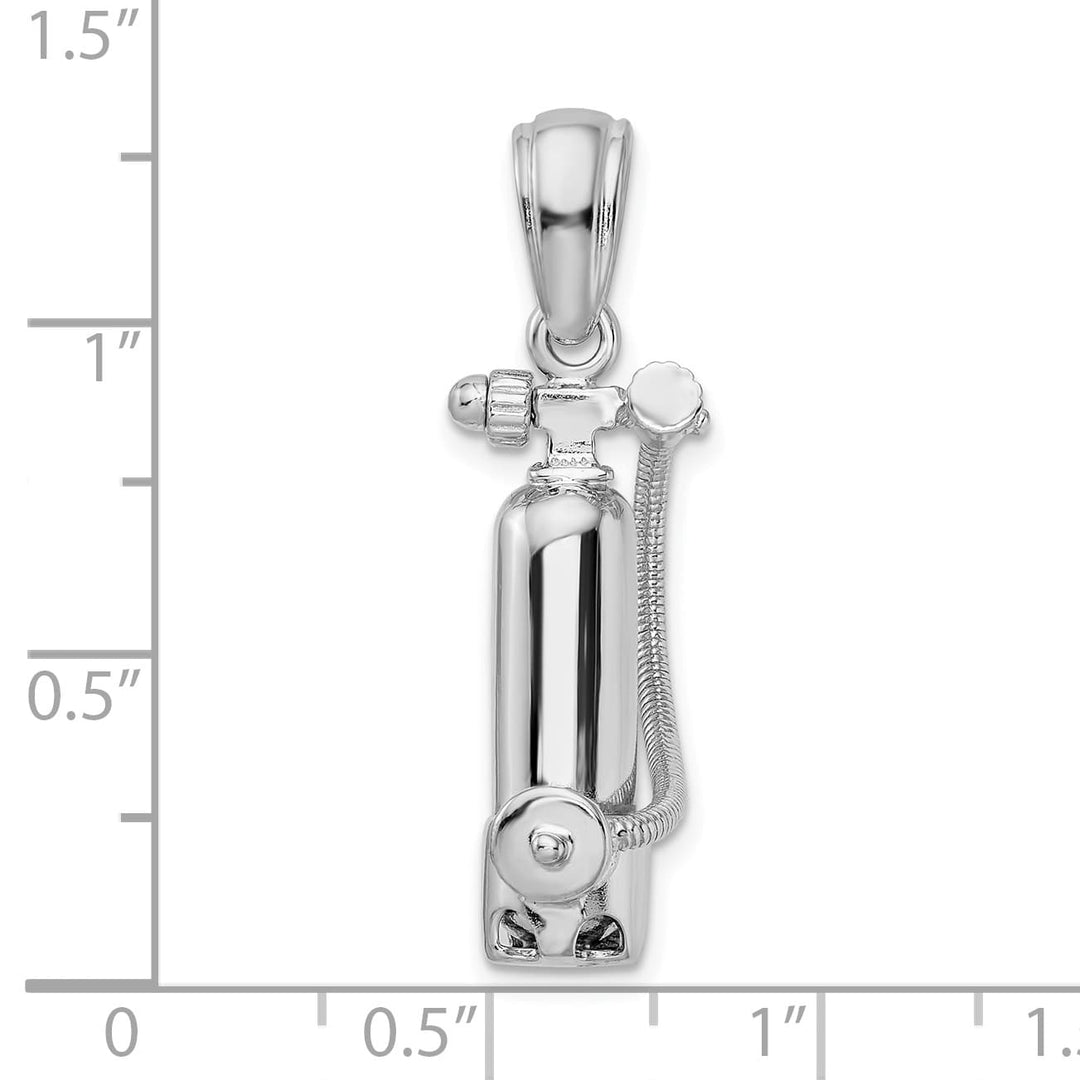 Sterling Silver 3D Single Scuba Tank with Hose Pendant
