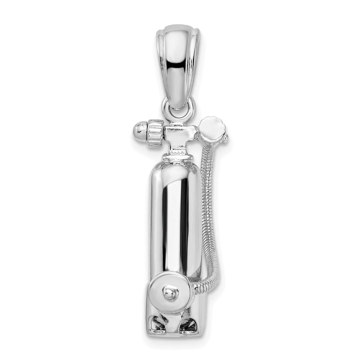 Sterling Silver 3D Single Scuba Tank with Hose Pendant