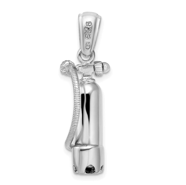 Sterling Silver 3D Single Scuba Tank with Hose Pendant