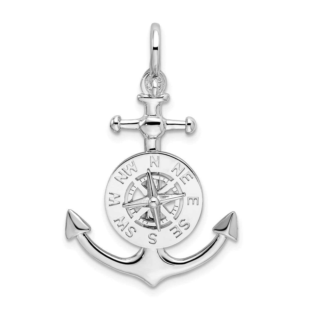 Sterling Silver 3D Small Anchor with Compass Pendant