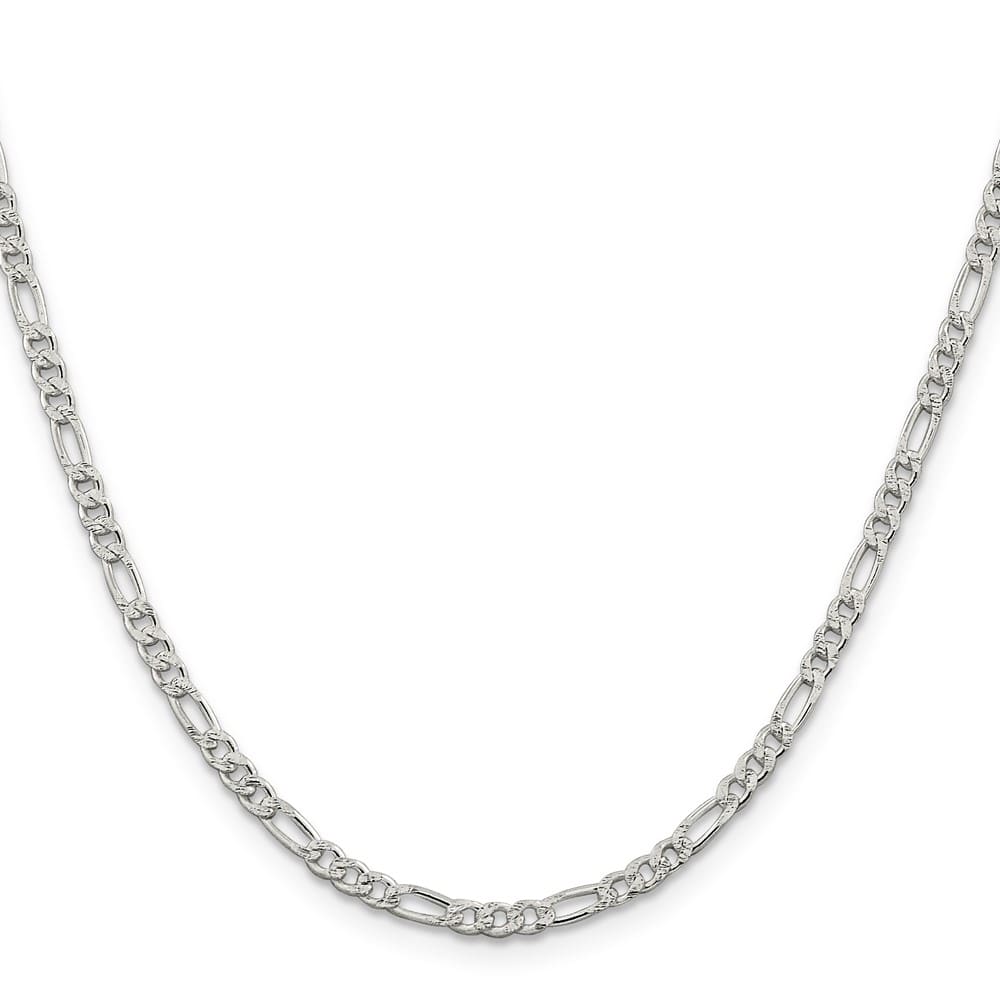 Sterling Silver 3mm Pav� Flat Figaro Chain