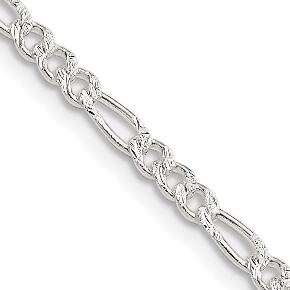 Sterling Silver 3mm Pav� Flat Figaro Chain
