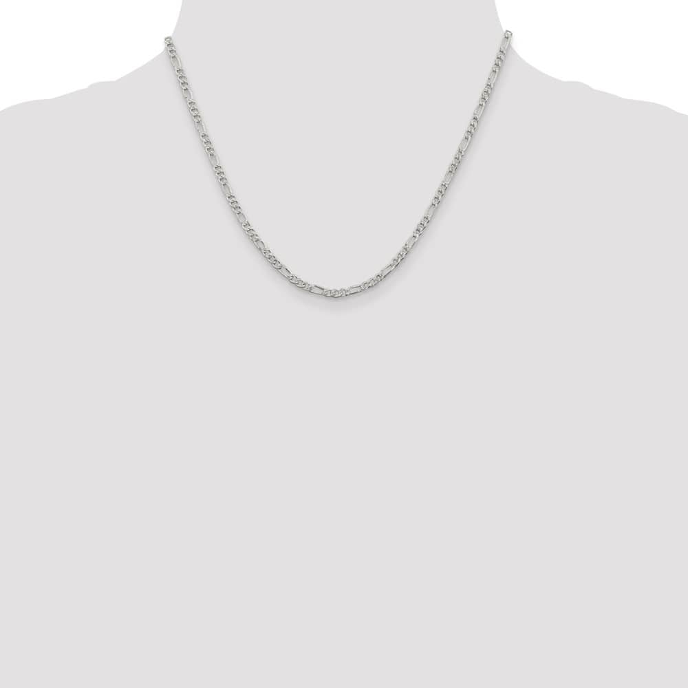 Sterling Silver 3mm Pav� Flat Figaro Chain Size 18