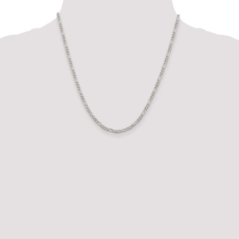 Sterling Silver 3mm Pav� Flat Figaro Chain Size 20