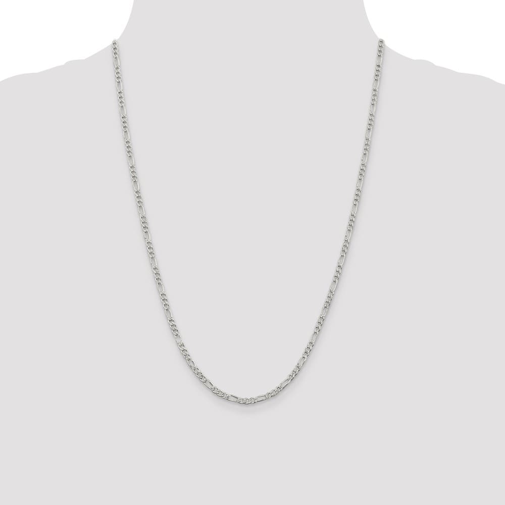 Sterling Silver 3mm Pav� Flat Figaro Chain Size 24