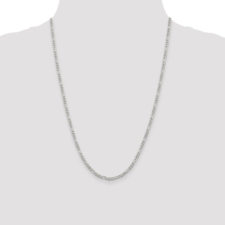 Sterling Silver 3mm Pav� Flat Figaro Chain Size 24