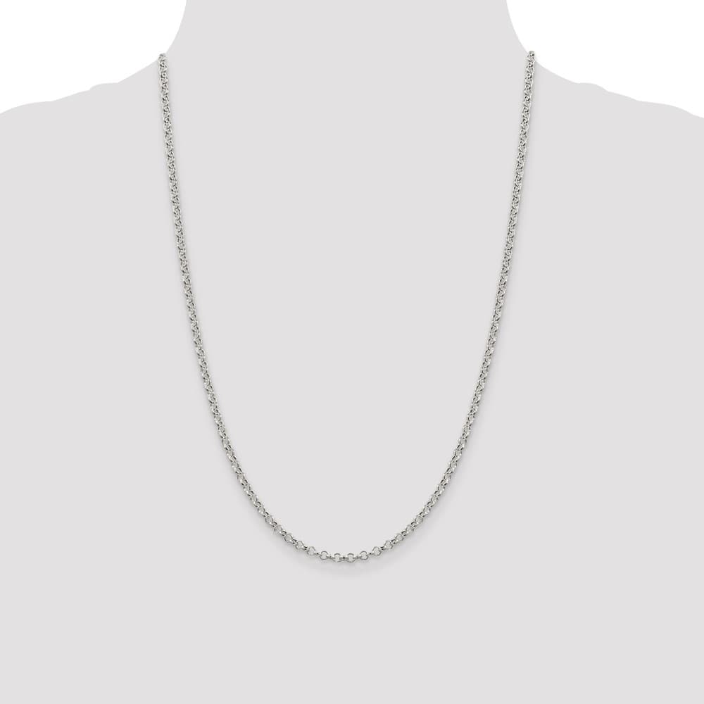 Sterling Silver 3mm Semi-solid Rolo Chain Size 24