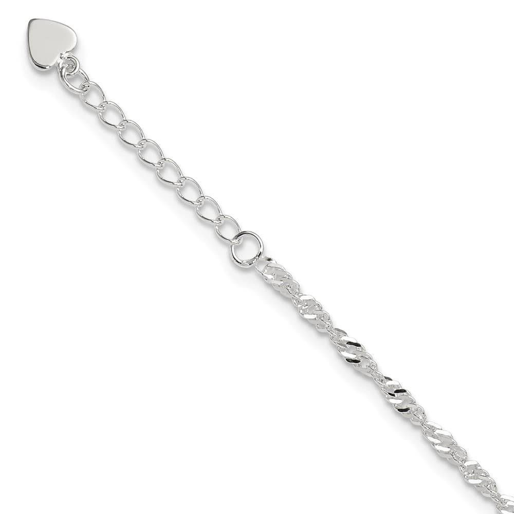 Sterling Silver 3mm Singapore Anklet — .925 sterling silver, 10 inches long, 1 inch extension, 3 mm wide, lobster clasp, 2.31 g