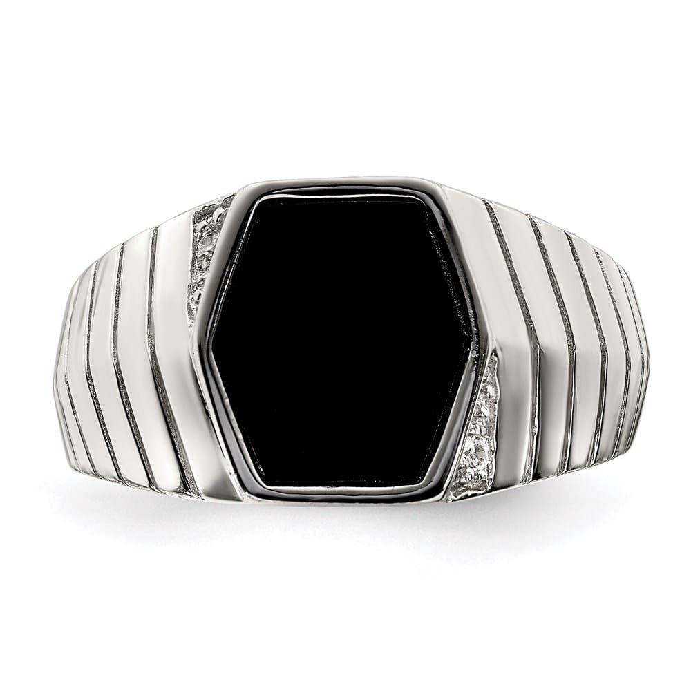 Sterling Silver 4.2 mm CZ and Onyx Men's Ring