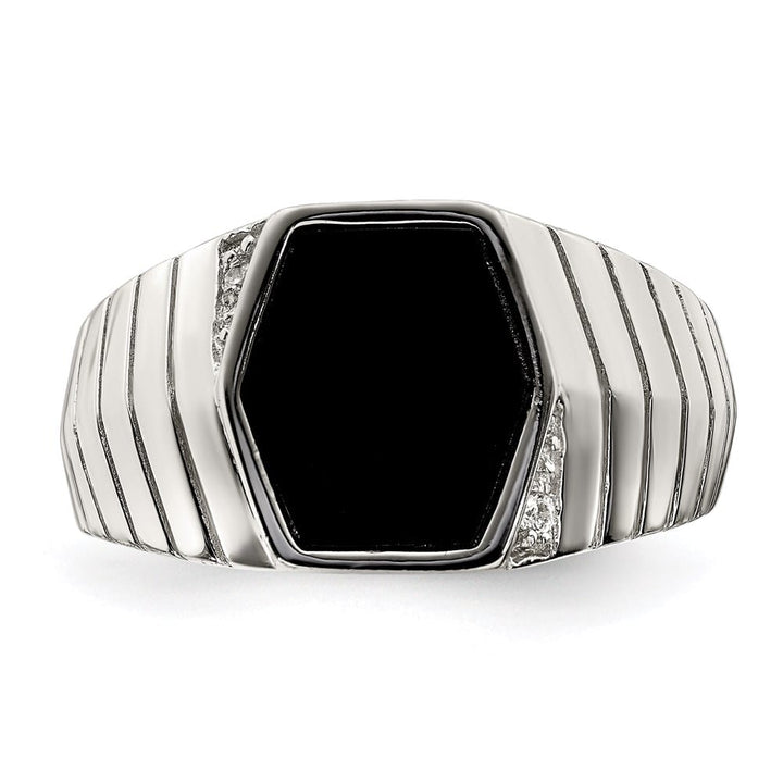 Sterling Silver 4.2 mm CZ and Onyx Men's Ring