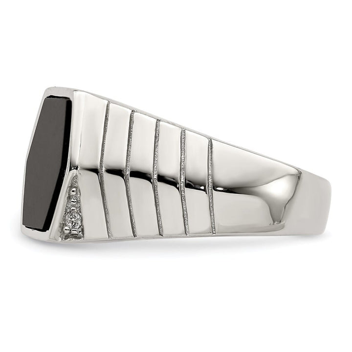Sterling Silver 4.2 mm CZ and Onyx Men's Ring