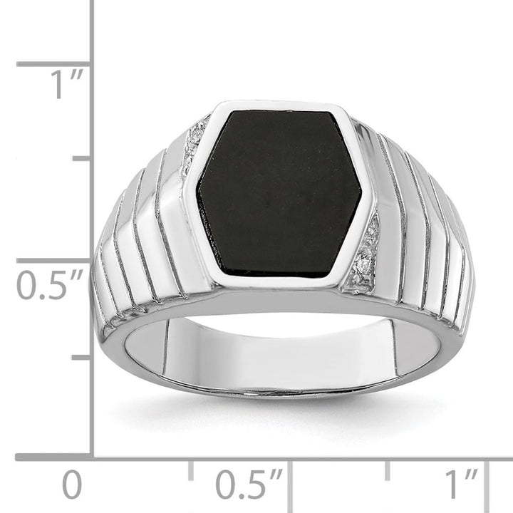 Sterling Silver 4.2 mm CZ and Onyx Men's Ring