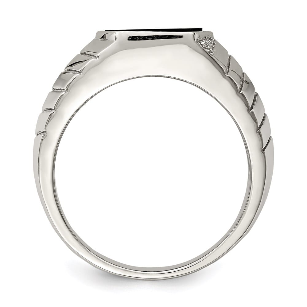Sterling Silver 4.2 mm CZ and Onyx Men's Ring
