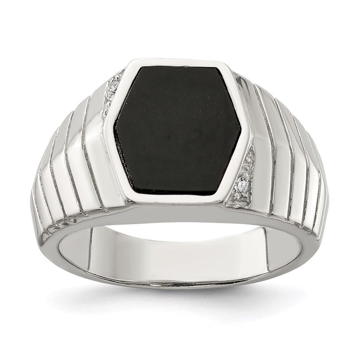 Sterling Silver 4.2 mm CZ and Onyx Men's Ring